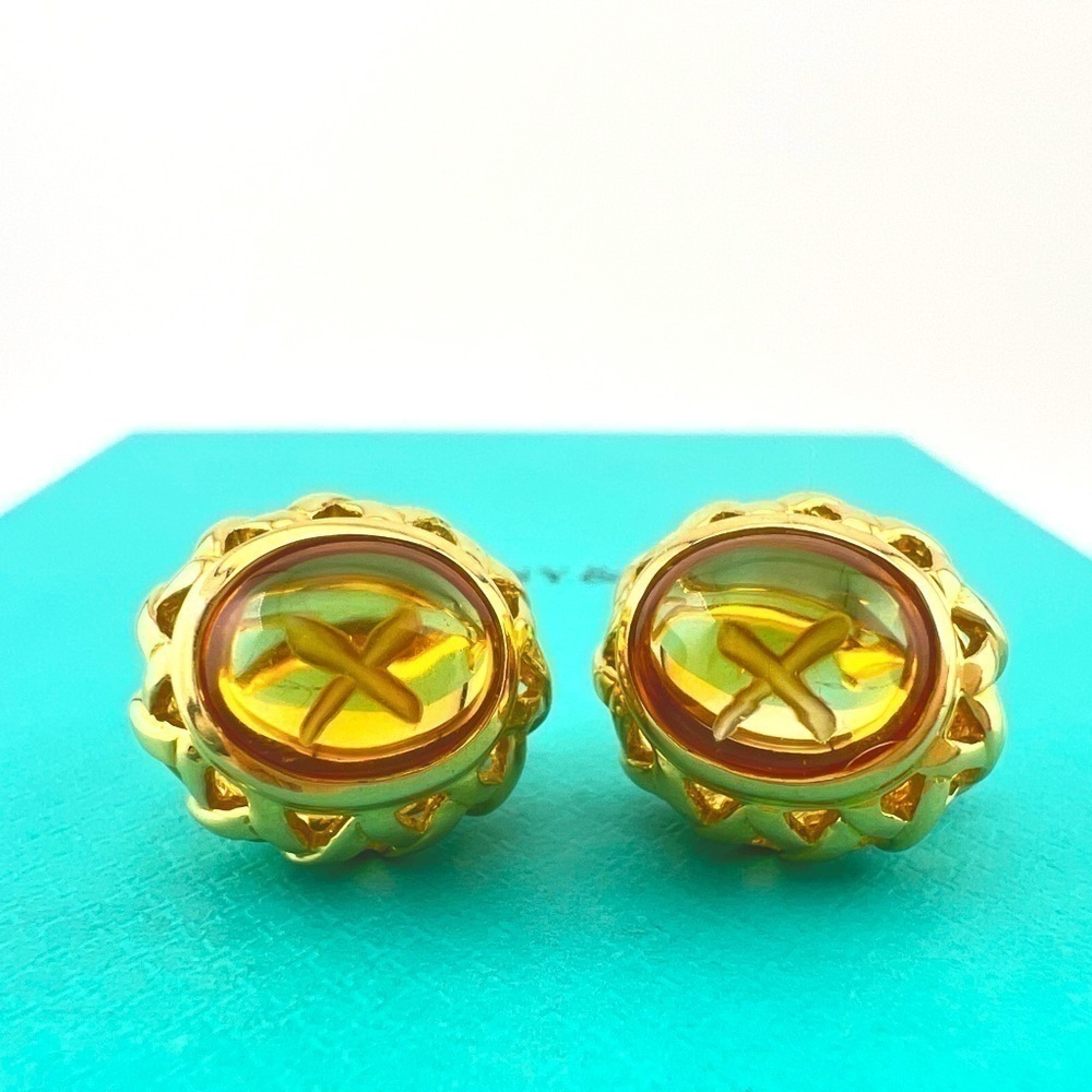 RARE Tiffany & Co. Citrine Graffiti X Basket Weave Earrings 18k Gold 14.5g